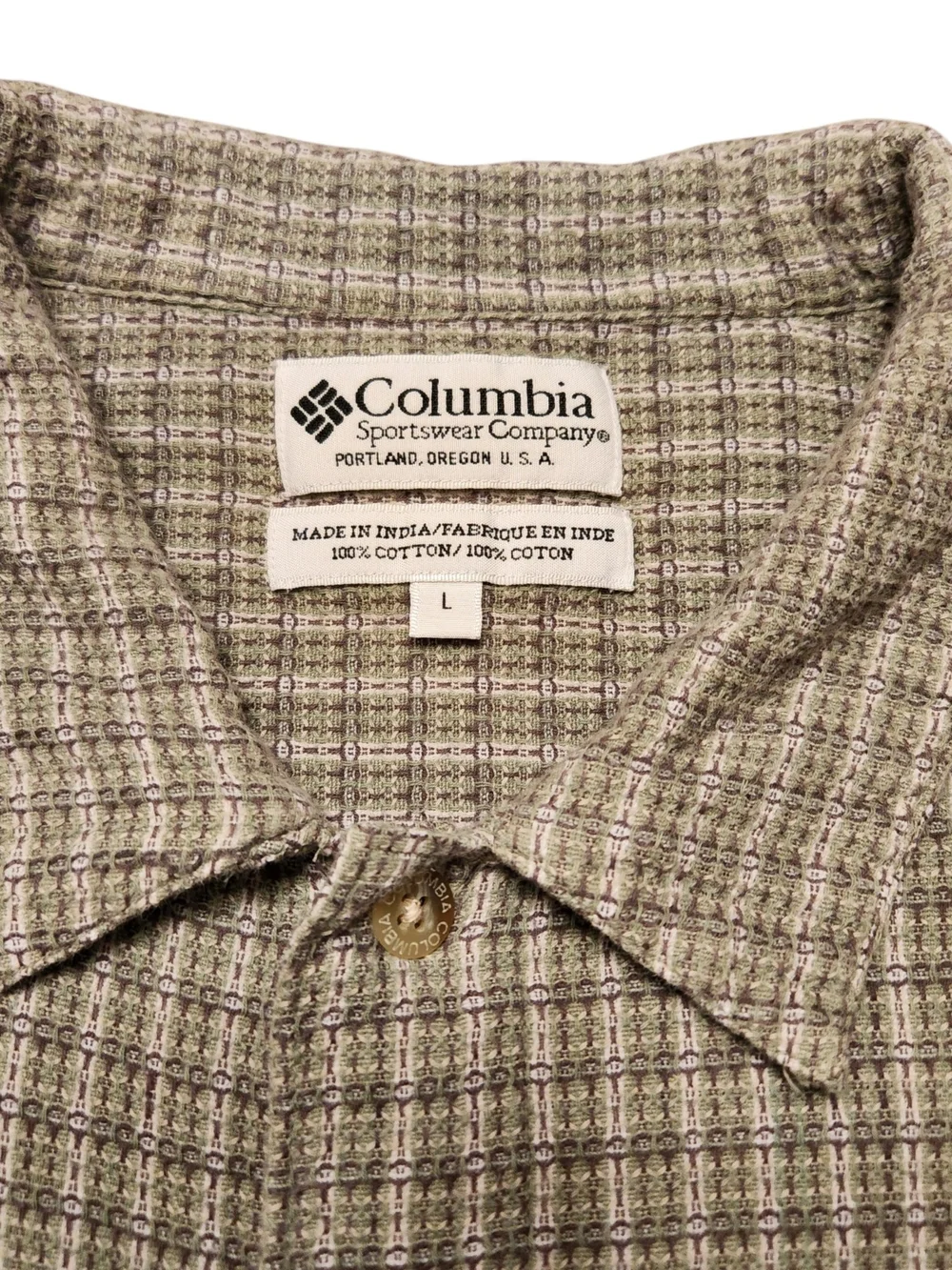 Vintage Columbia Sportswear Men's L Green Waffle-Knit Honeycomb Henley Shirt